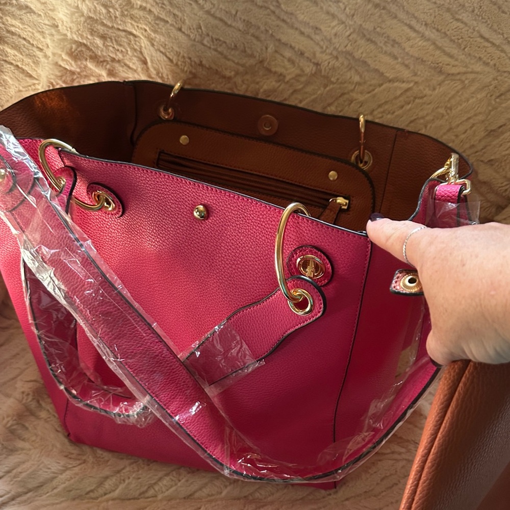 Pink Leather Tote Bag